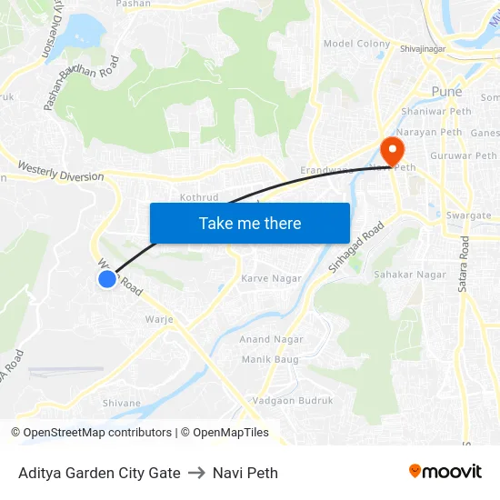 Aditya Garden City Gate to Navi Peth map