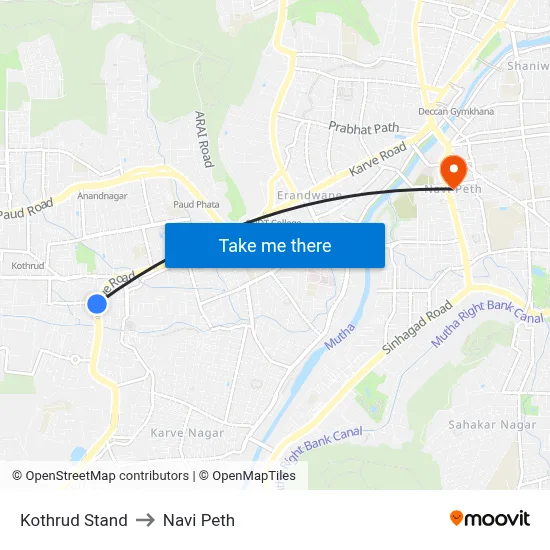Kothrud Stand to Navi Peth map
