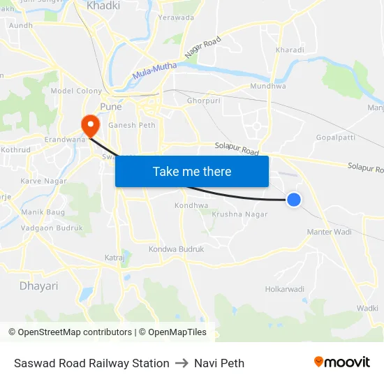Saswad Road Railway Station to Navi Peth map