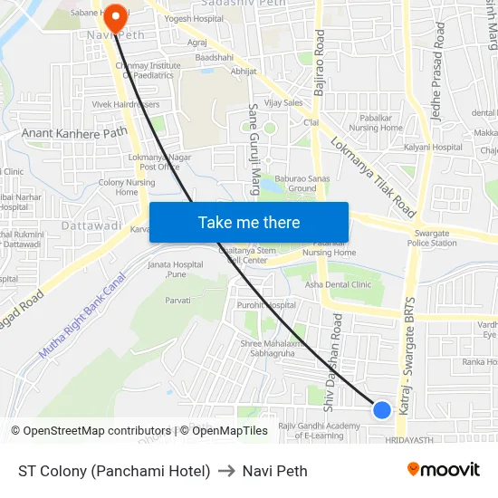 ST Colony (Panchami Hotel) to Navi Peth map