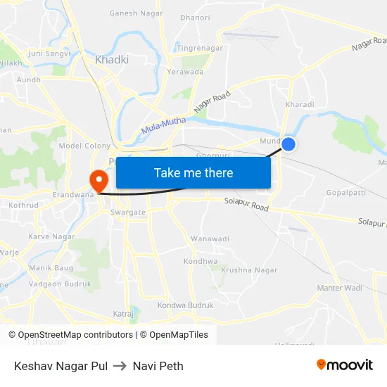 Keshav Nagar Pul to Navi Peth map
