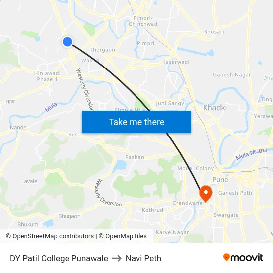 DY Patil College Punawale to Navi Peth map