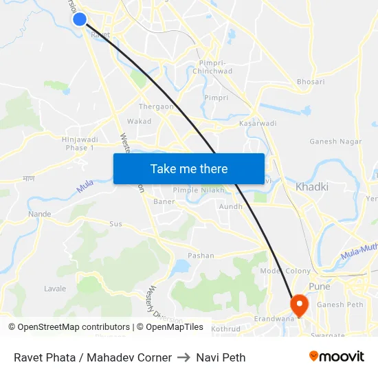 Ravet Phata / Mahadev Corner to Navi Peth map