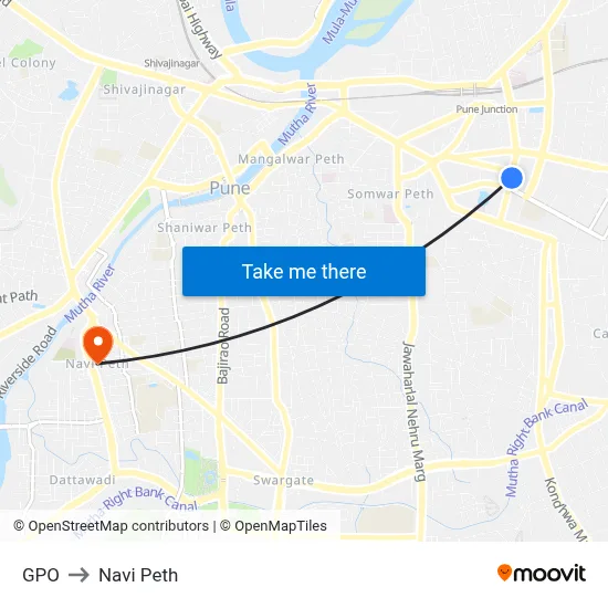GPO to Navi Peth map