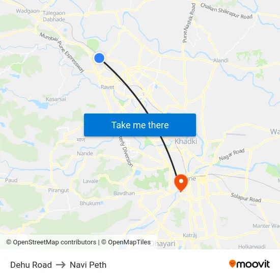 Dehu Road to Navi Peth map