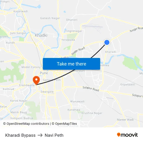 Kharadi Bypass to Navi Peth map