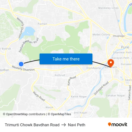 Trimurti Chowk Bavdhan Road to Navi Peth map