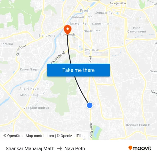 Shankar Maharaj Math to Navi Peth map