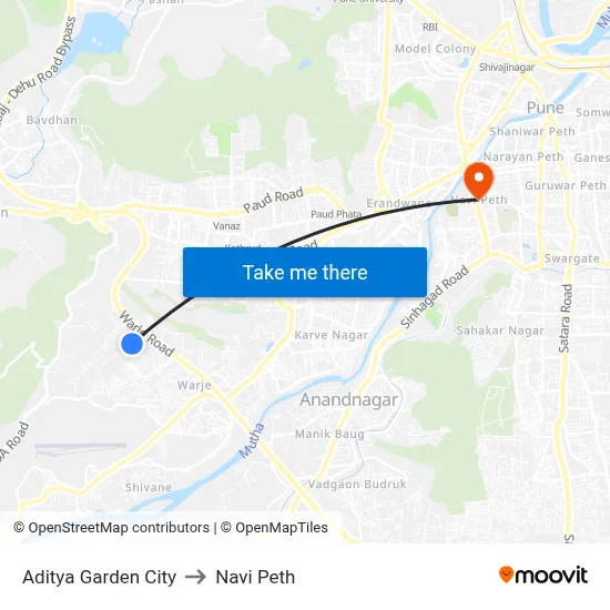 Aditya Garden City to Navi Peth map