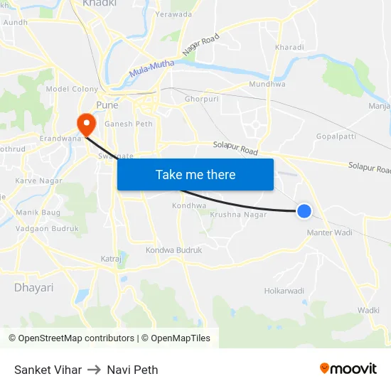 Sanket Vihar to Navi Peth map
