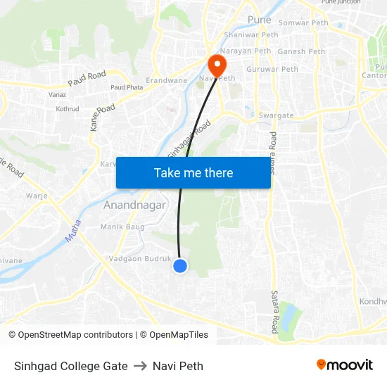Sinhgad College Gate to Navi Peth map