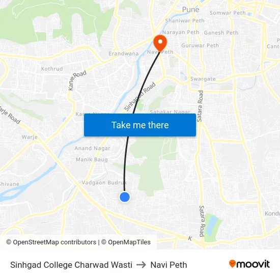Sinhgad College Charwad Wasti to Navi Peth map