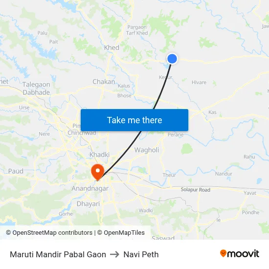 Maruti Mandir Pabal Gaon to Navi Peth map