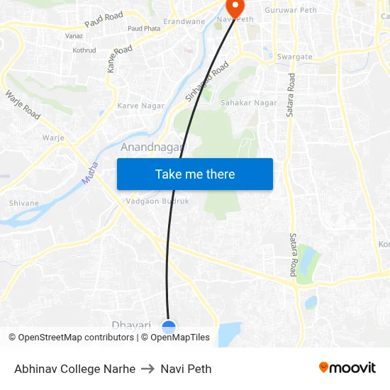 Abhinav College Narhe to Navi Peth map