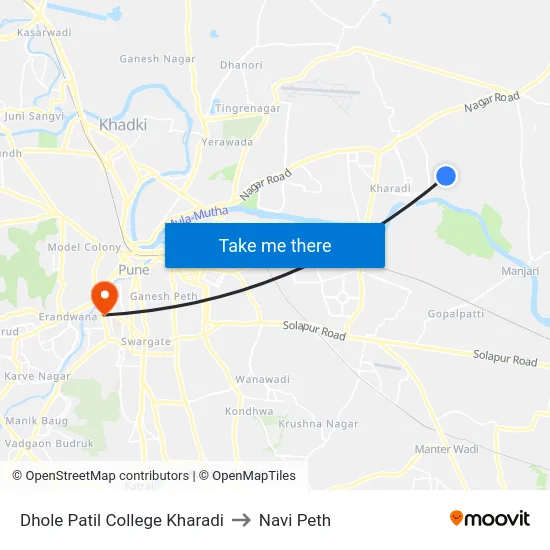 Dhole Patil College Kharadi to Navi Peth map