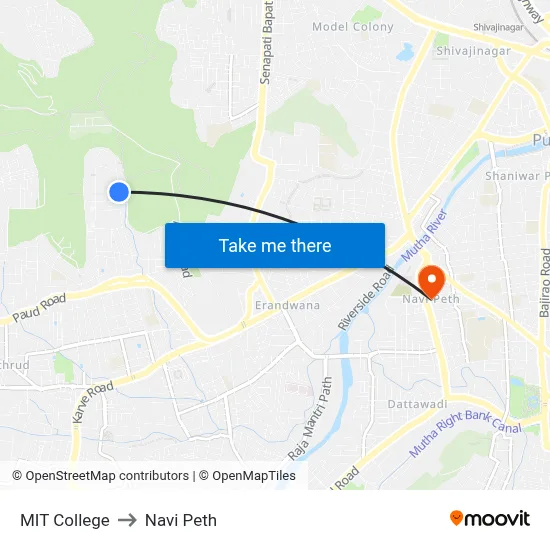 MIT College to Navi Peth map