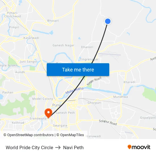 World Pride City Circle to Navi Peth map