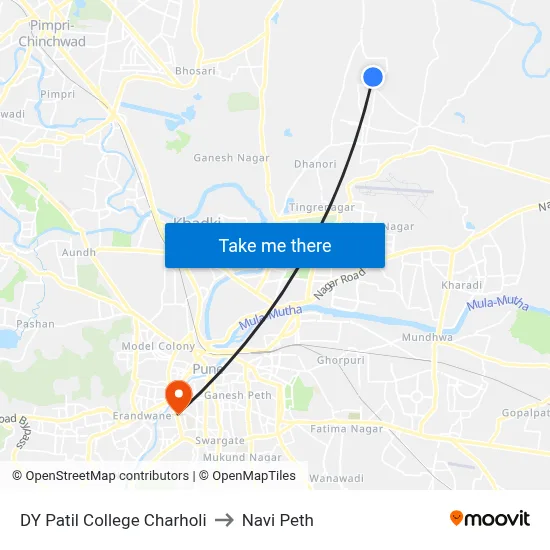 DY Patil College Charholi to Navi Peth map