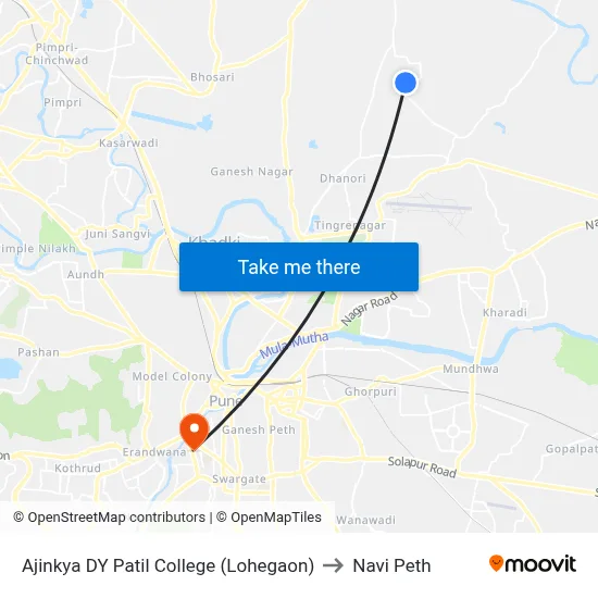Ajinkya DY Patil College (Lohegaon) to Navi Peth map