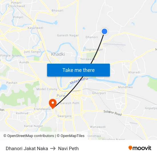 Dhanori Jakat Naka to Navi Peth map