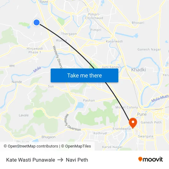 Kate Wasti Punawale to Navi Peth map