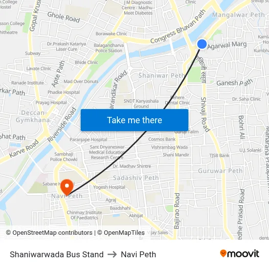 Shaniwarwada Bus Stand to Navi Peth map