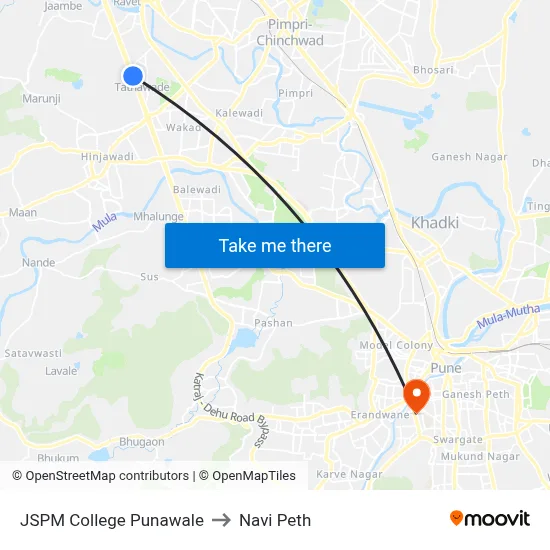 JSPM College Punawale to Navi Peth map