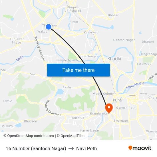 16 Number (Santosh Nagar) to Navi Peth map