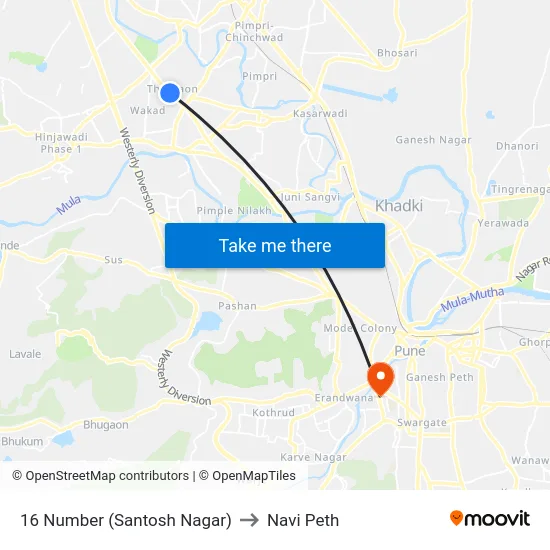 16 Number (Santosh Nagar) to Navi Peth map