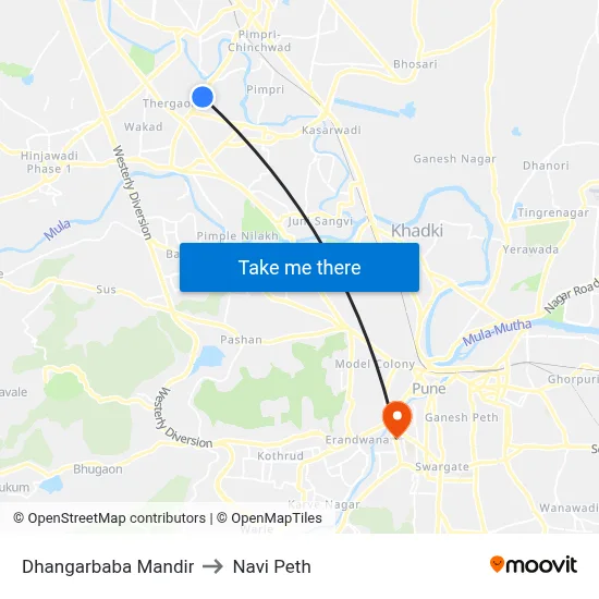 Dhangarbaba Mandir to Navi Peth map
