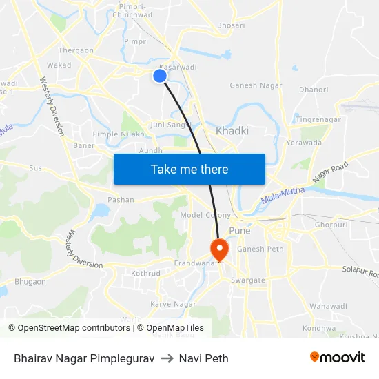 Bhairav Nagar Pimplegurav to Navi Peth map