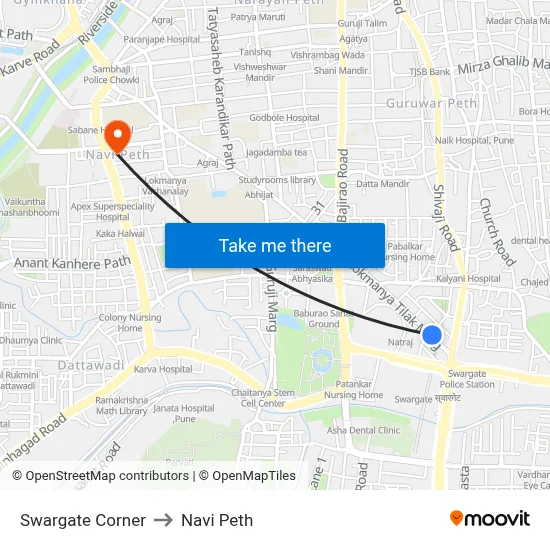 Swargate Corner to Navi Peth map