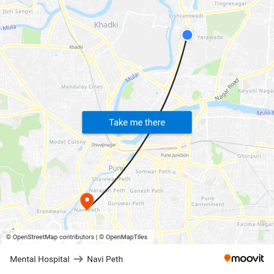 Mental Hospital to Navi Peth map