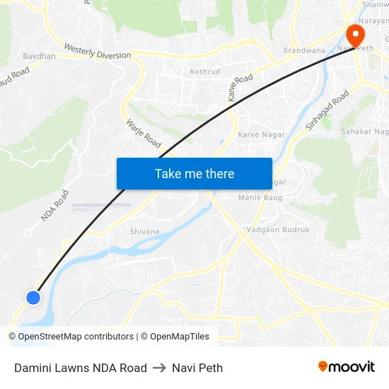 Damini Lawns NDA Road to Navi Peth map