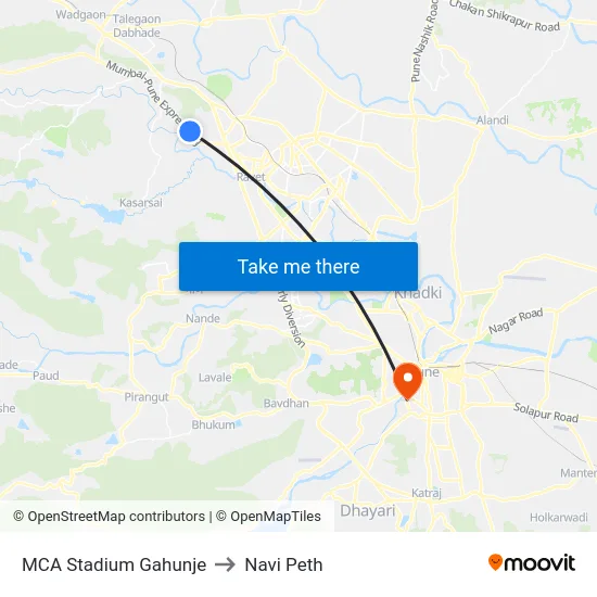 MCA Stadium Gahunje to Navi Peth map