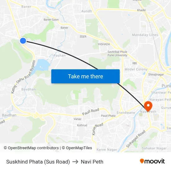 Suskhind Phata (Sus Road) to Navi Peth map
