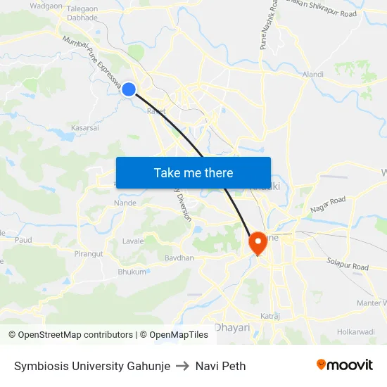 Symbiosis University Gahunje to Navi Peth map