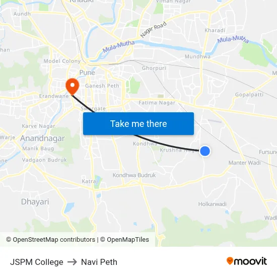 JSPM College to Navi Peth map
