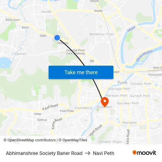 Abhimanshree Society Baner Road to Navi Peth map