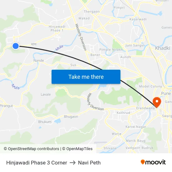 Hinjawadi Phase 3 Corner to Navi Peth map