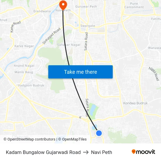 Kadam Bungalow Gujarwadi Road to Navi Peth map