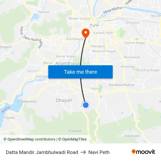 Datta Mandir Jambhulwadi Road to Navi Peth map