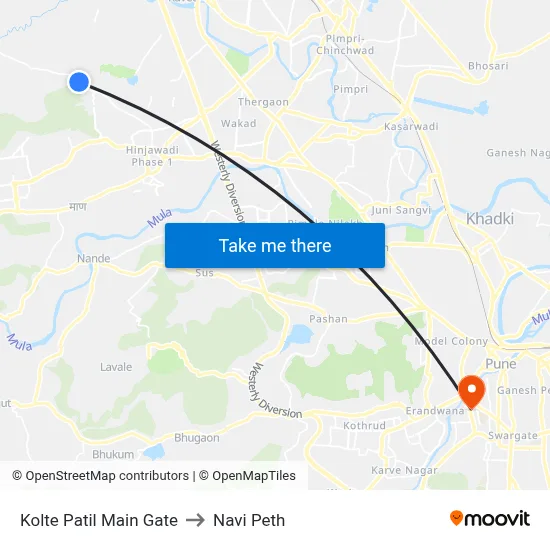 Kolte Patil Main Gate to Navi Peth map