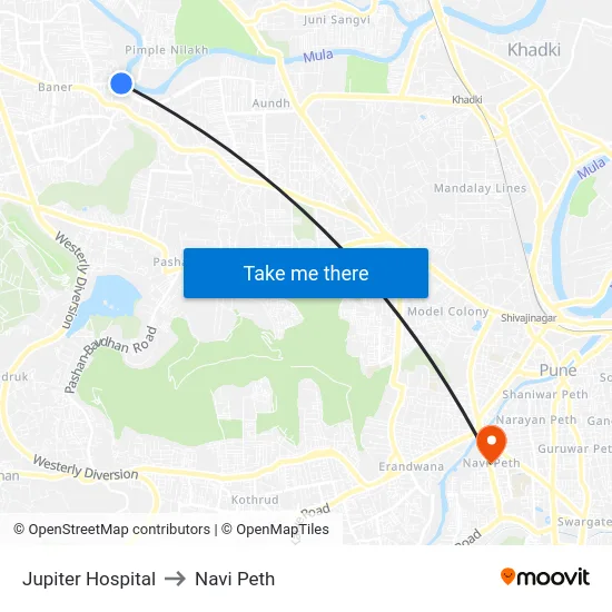 Jupiter Hospital to Navi Peth map