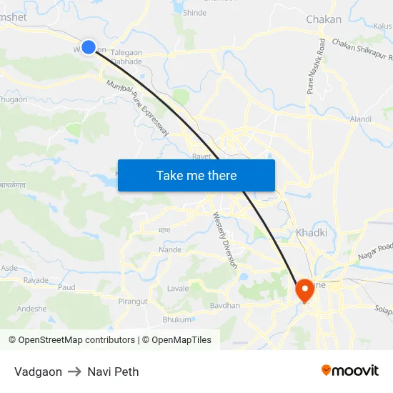 Vadgaon to Navi Peth map