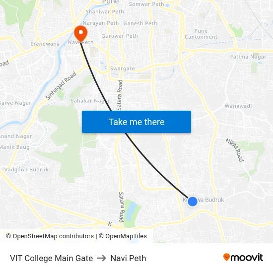 VIT College Main Gate to Navi Peth map