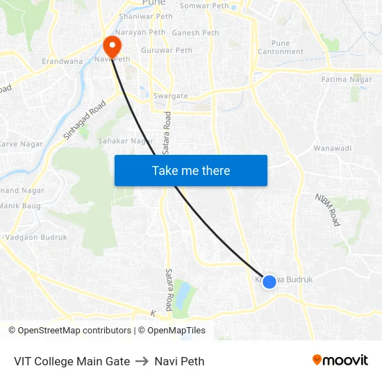 VIT College Main Gate to Navi Peth map