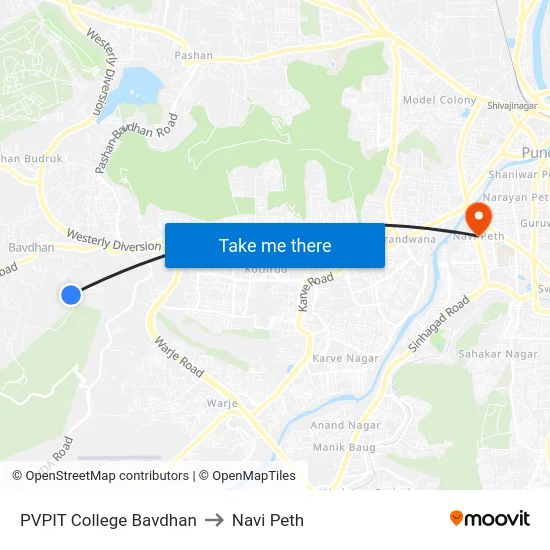 PVPIT College Bavdhan to Navi Peth map