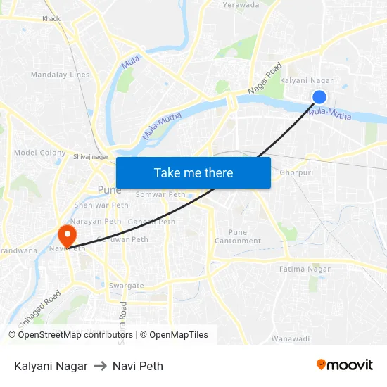 Kalyani Nagar to Navi Peth map