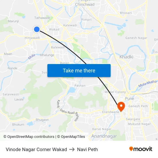 Vinode Nagar Corner Wakad to Navi Peth map